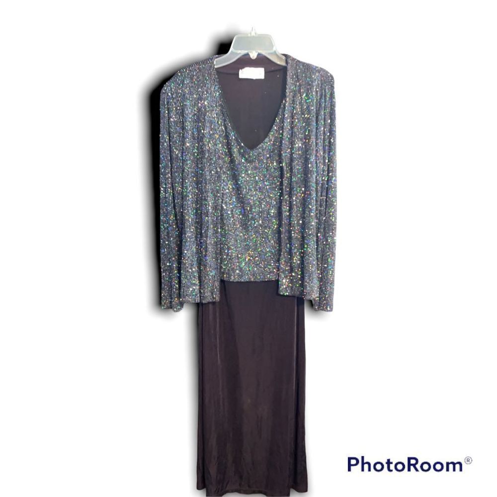 Y2K Vintage 2 Piece Holographic Sparkle Long Dress w Jacket
